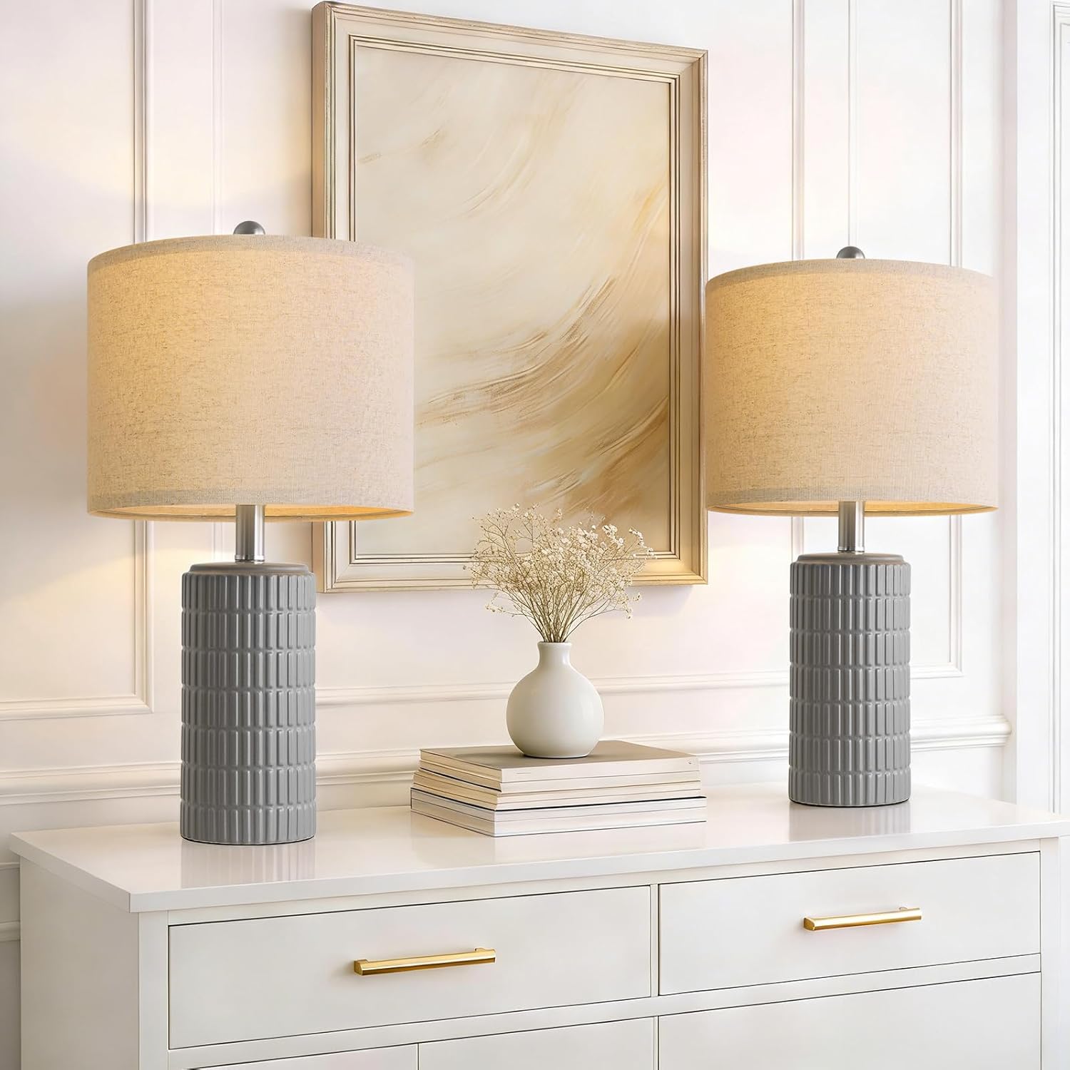 Farmhouse Beige Bedside Lamp — 20.75" — 20.75'' Small - Dark Grey
