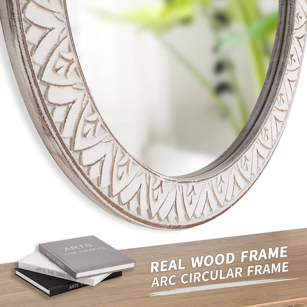 Farmhouse White Round Mirror — 24" - View 4