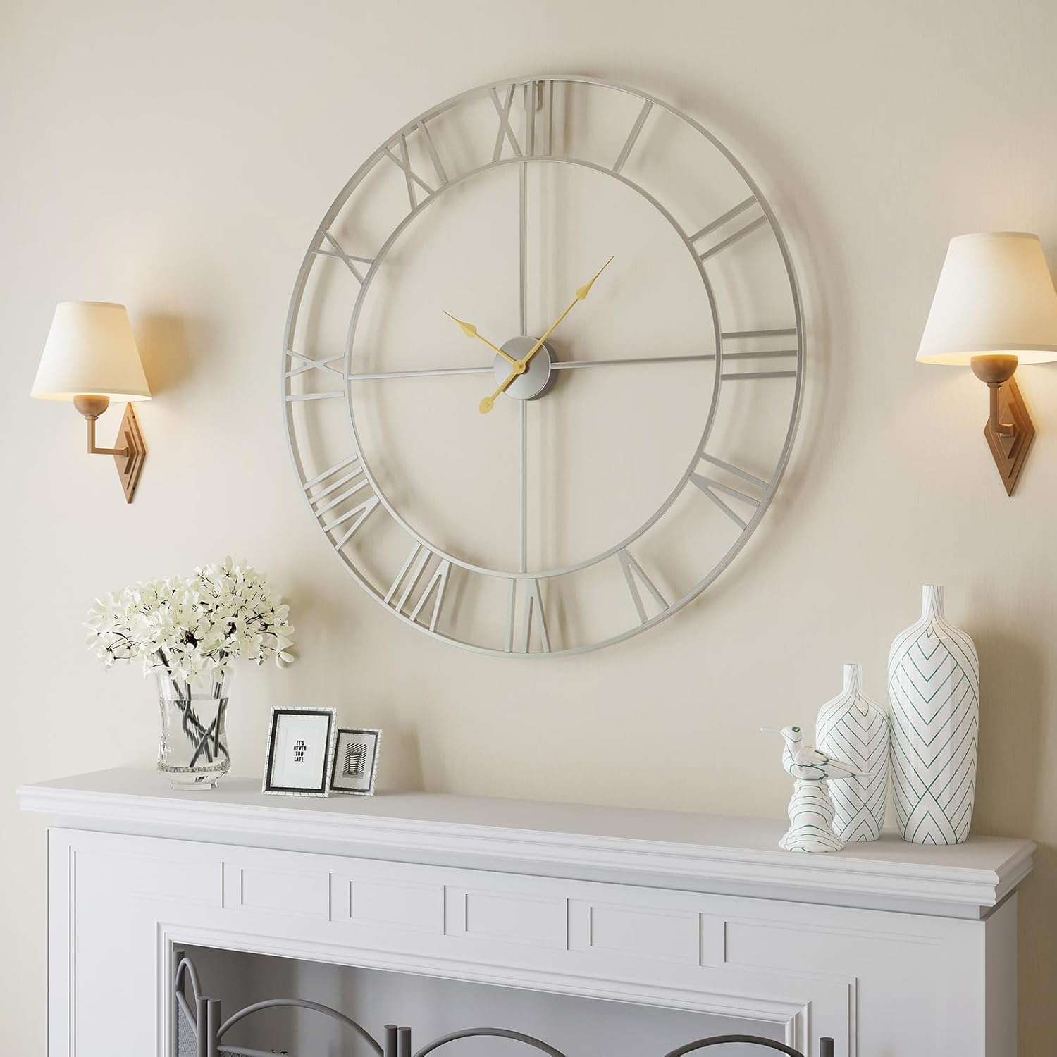 Battery Operated Black Wall Clock — 24" — Silver Roman Number
