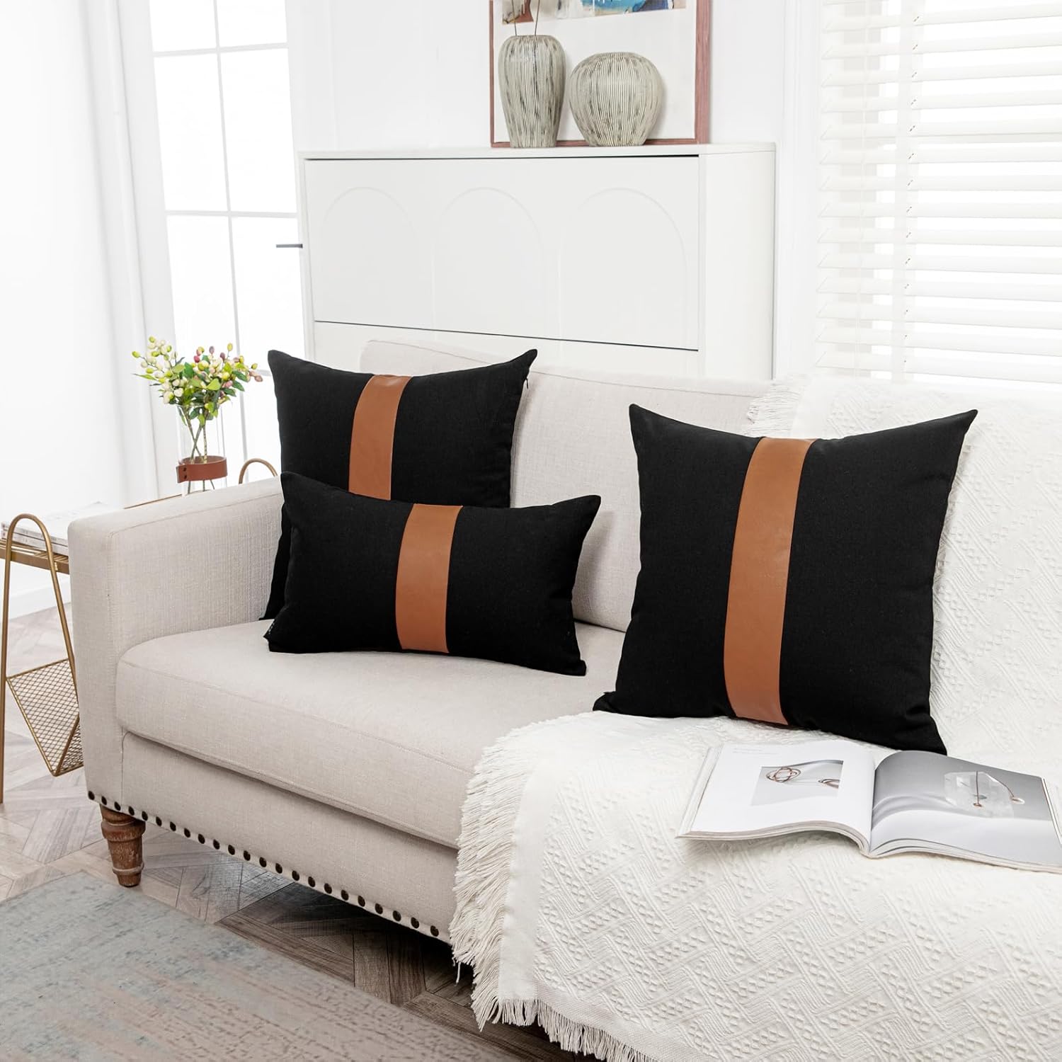 Boho Black Throw Pillow Cover — 18" - View 5