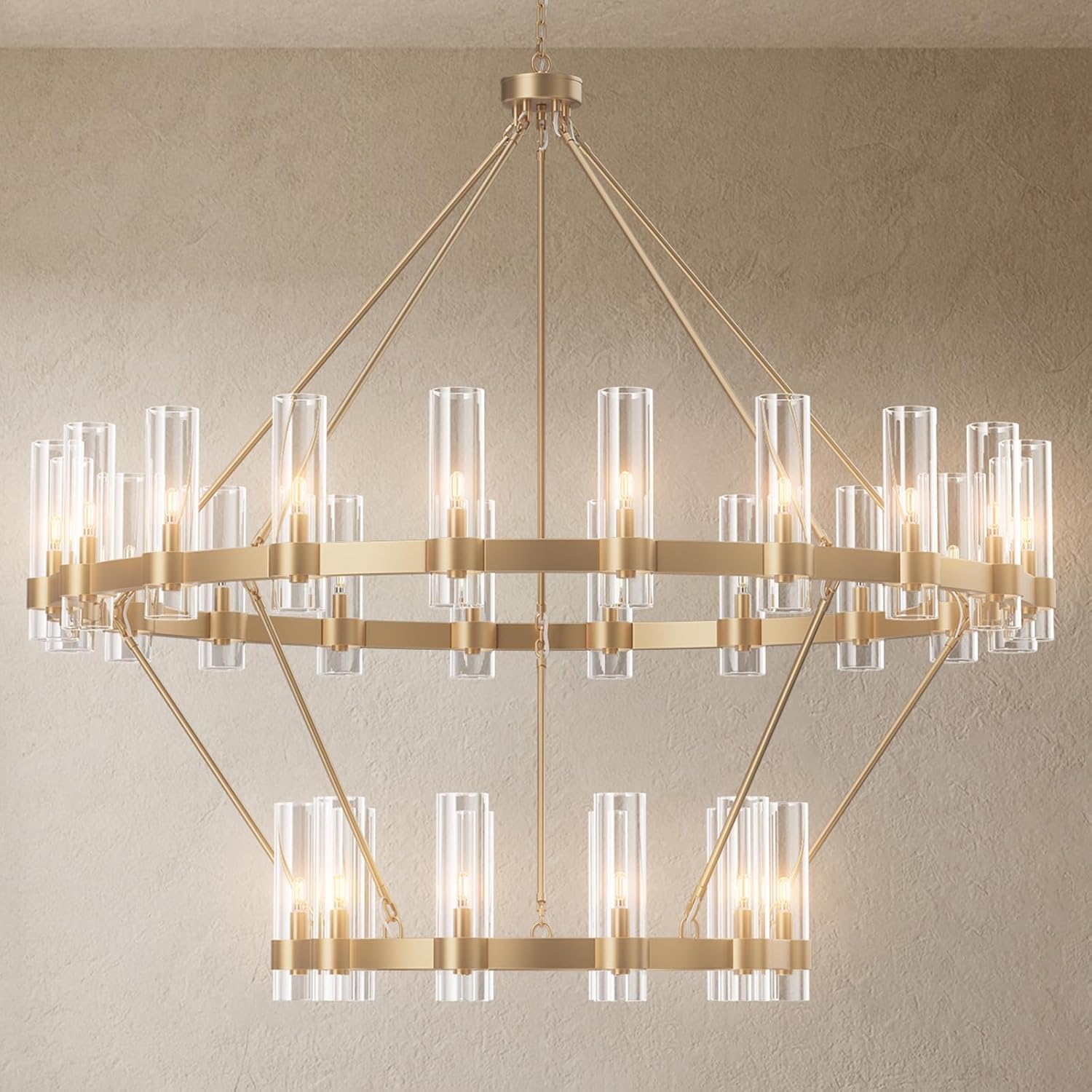 Adjustable Farmhouse Black Chandelier — 6-Light — 60in-30-Light-2-Tier-Round