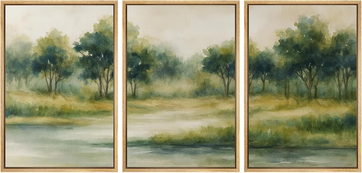 Framed Modern Fabric Wall Art — 24" — 16"x24"x3 Panels Natural