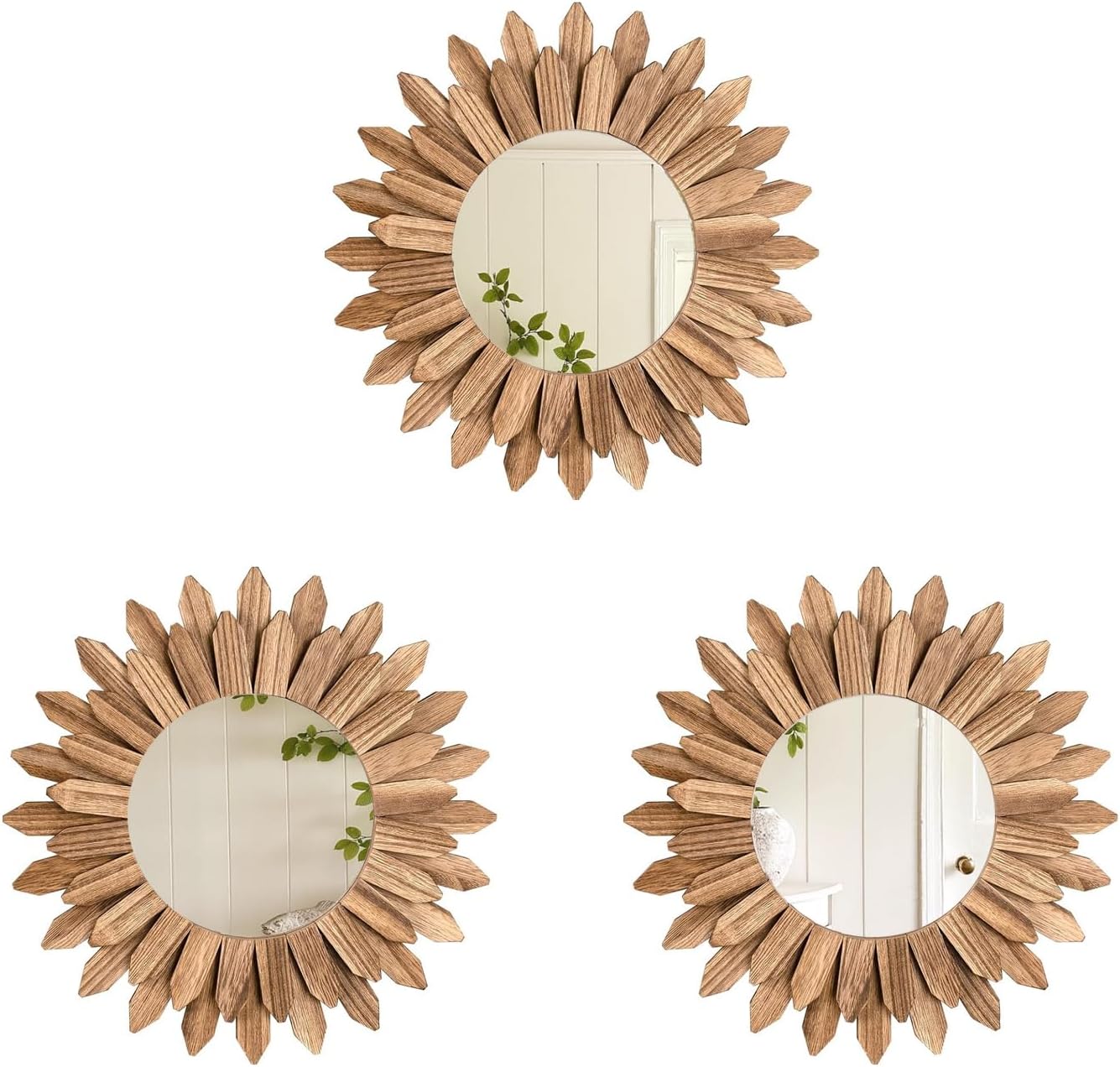 Round Boho Wood Mirror — 12" — 3