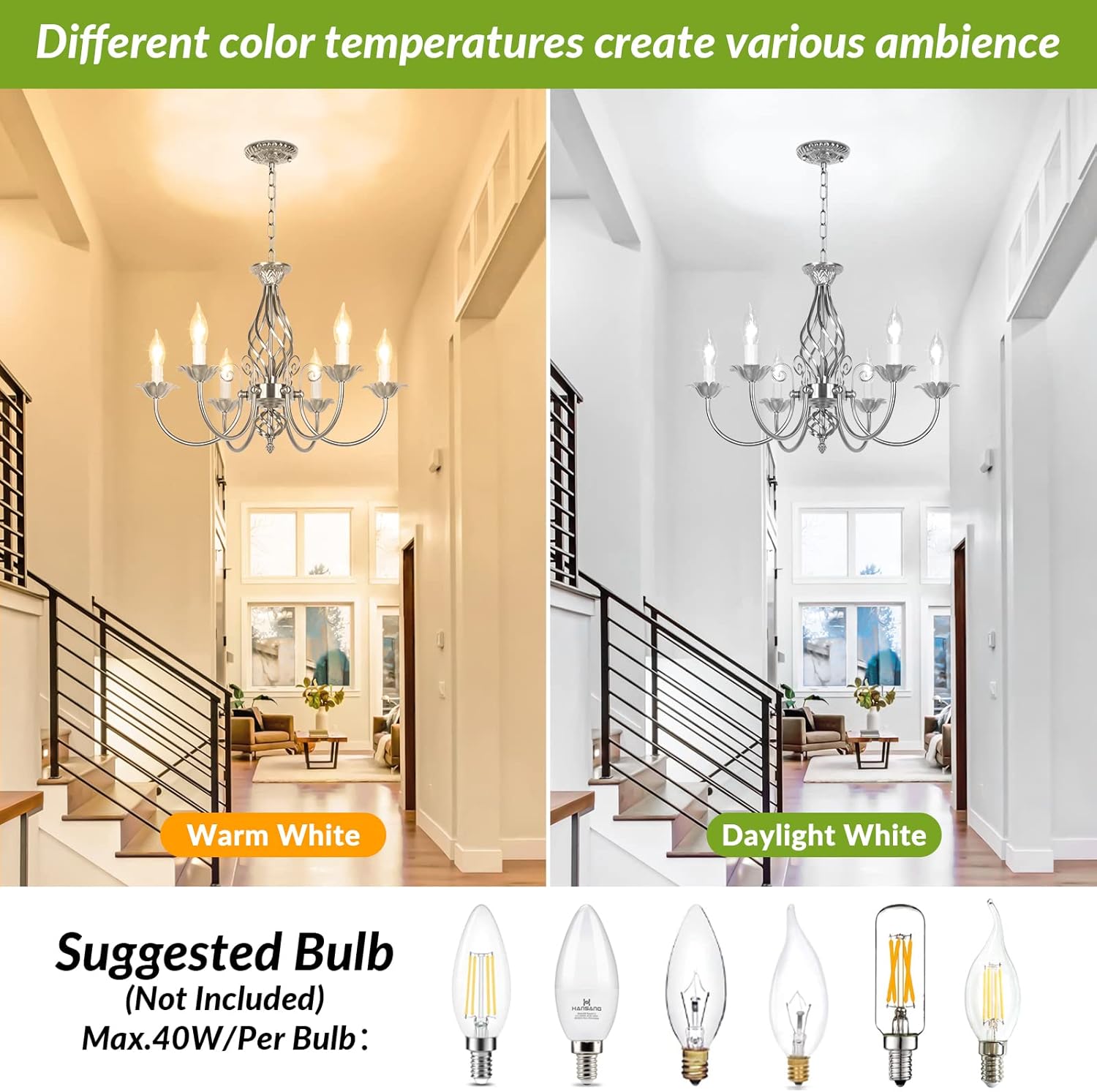 Farmhouse Black Chandelier — 6-Light - View 5