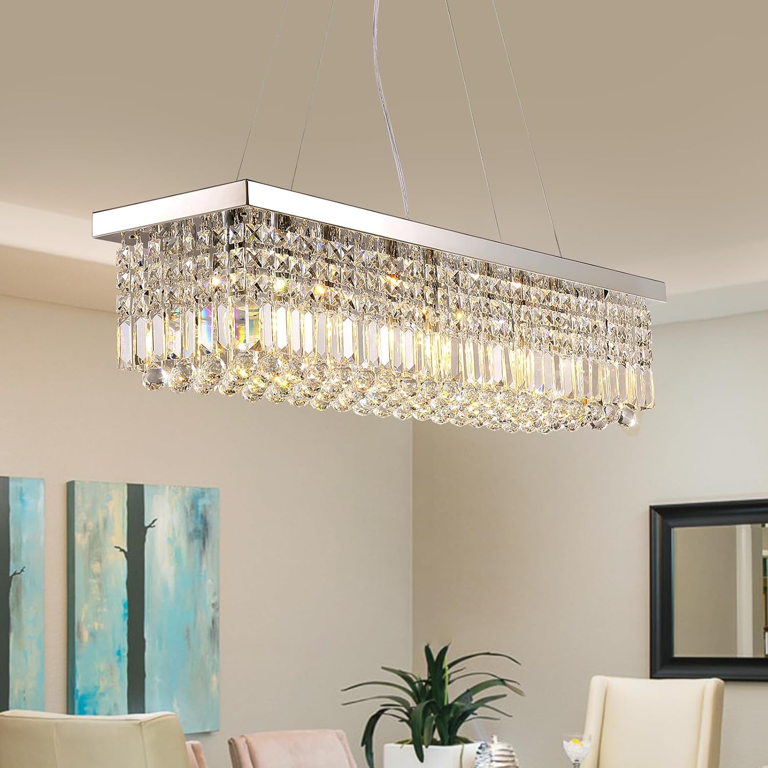 Rectangular Luxe Silver Chandelier — 6-Light - View 7