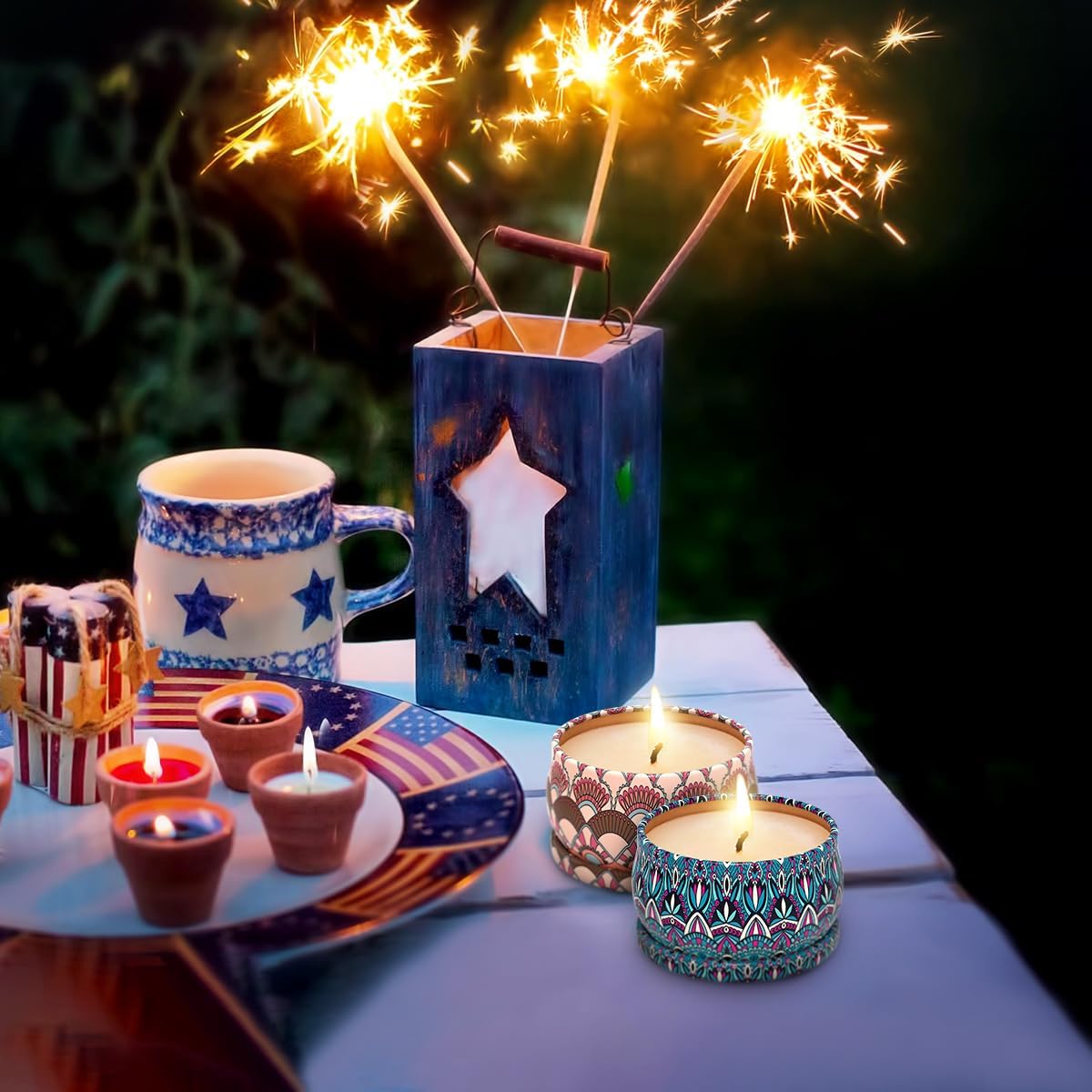 Soy Wax Boho Blue Scented Candle — 3x2 - View 4