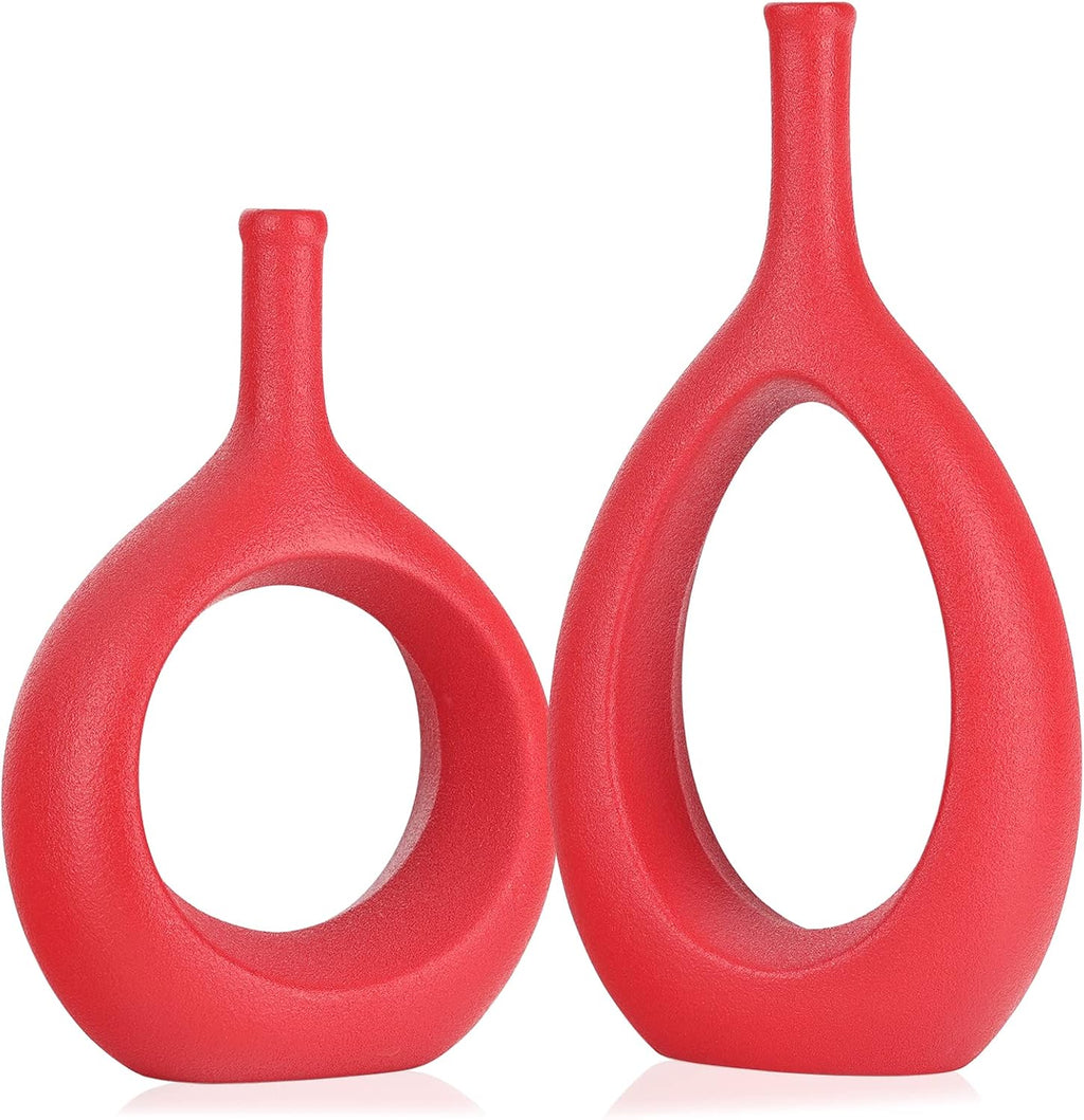 Boho Black Decorative Vase — Set of 2 — Red