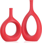 Boho Black Decorative Vase — Set of 2 — Red