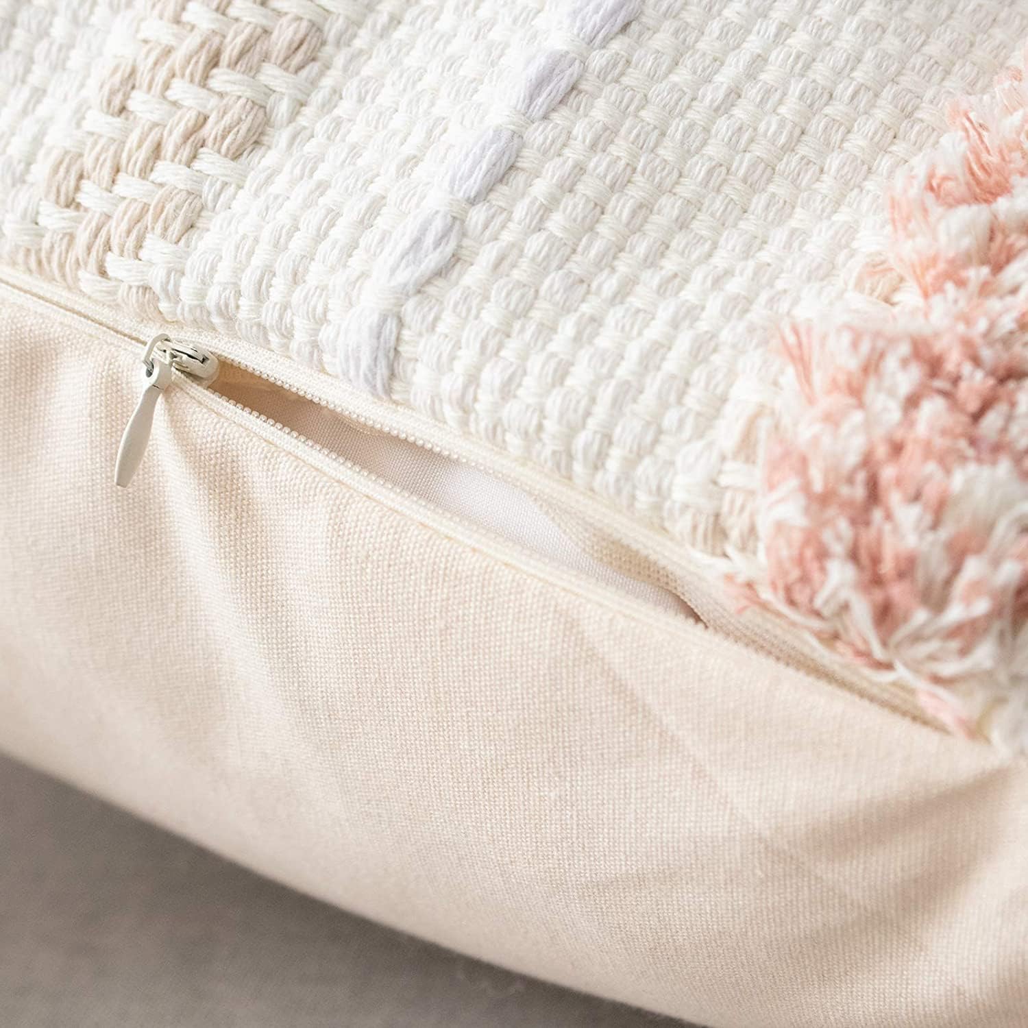 Tufted Boho Pink Throw Pillow Cover — 20" - View 8