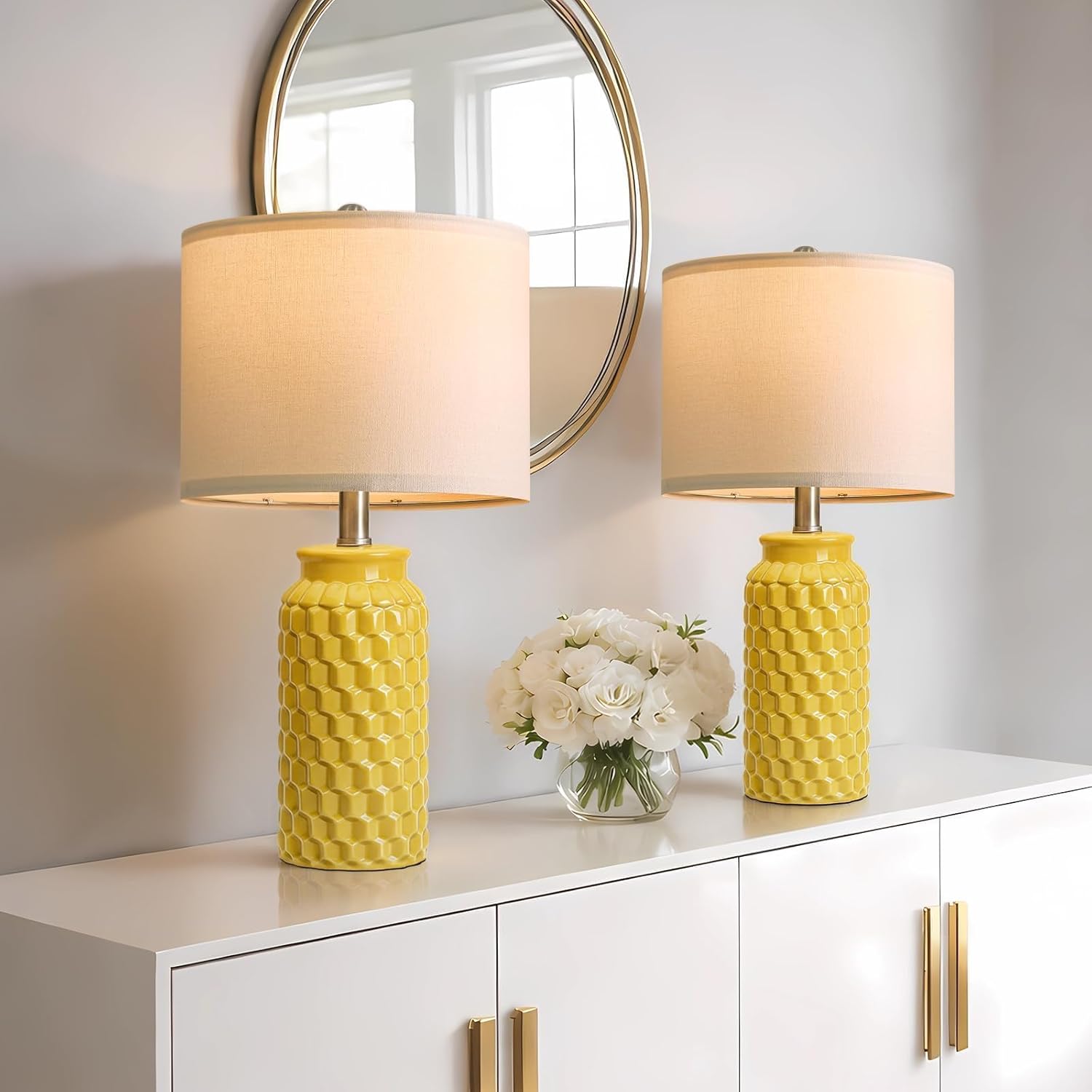 Farmhouse Beige Bedside Lamp — 20.5" — 20.5" Yellow-2 Pack