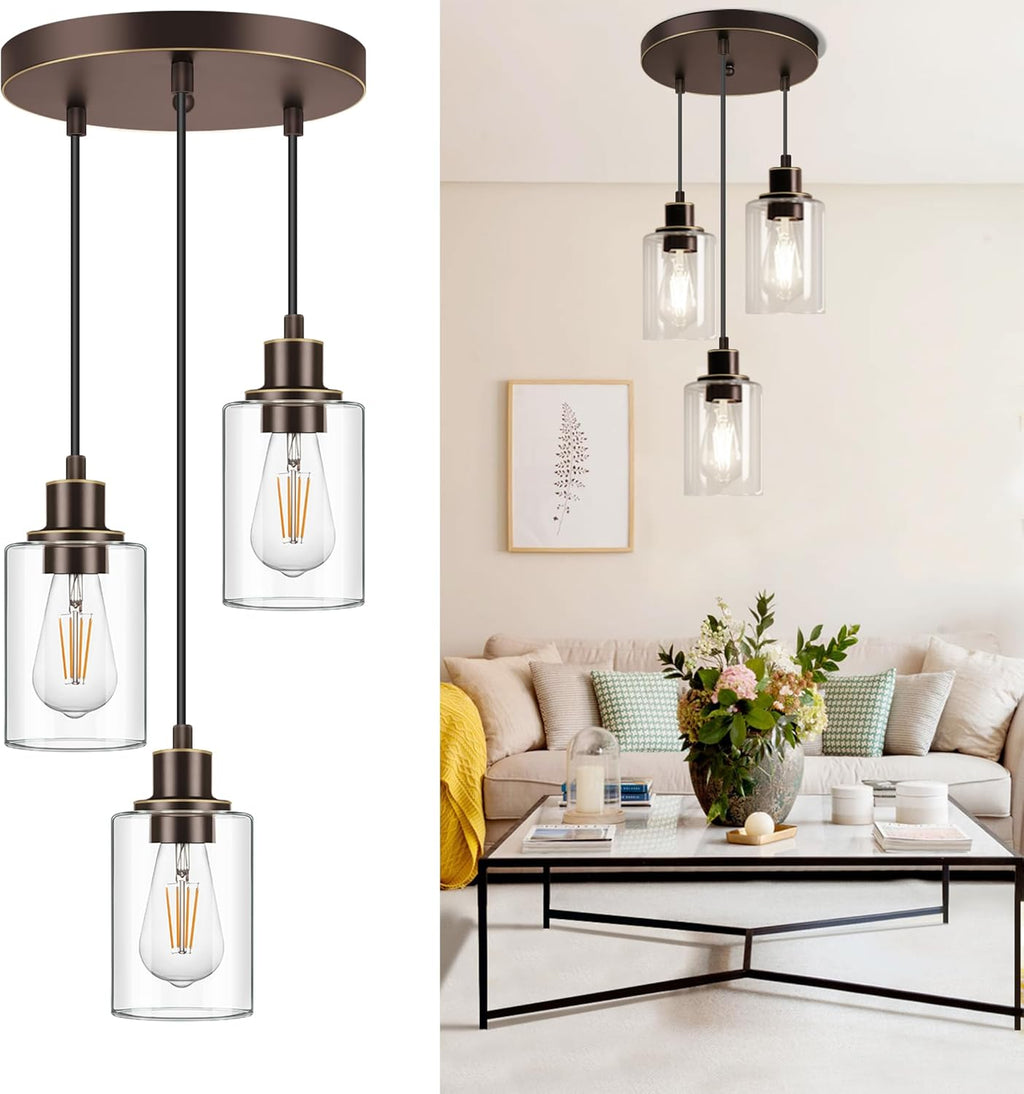Adjustable Black Pendant Light — 3-Light — Oil-Rubbed Bronze
