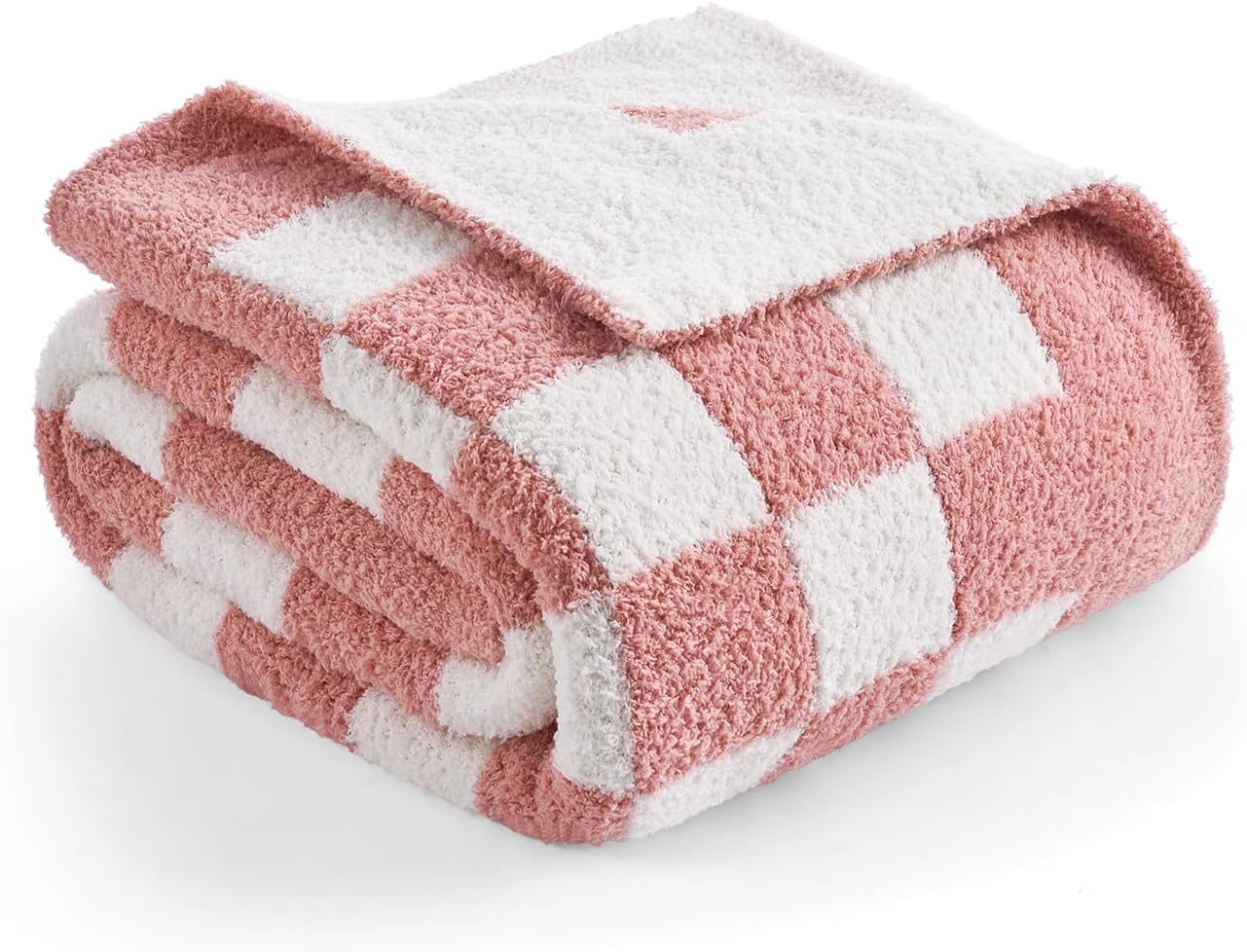 Knit Beige Throw Pillow — 50" — Checkered Pink