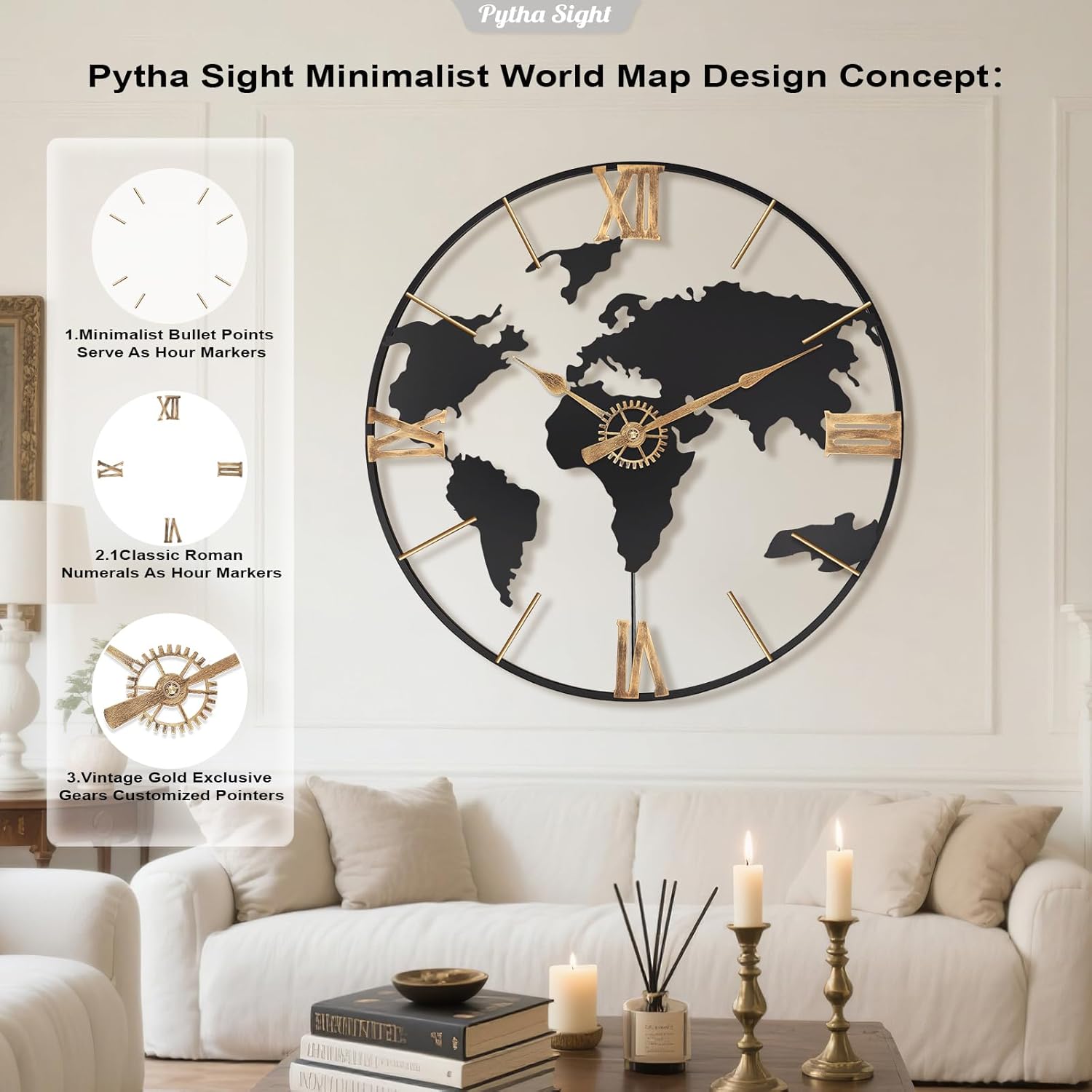 Oversized Luxe Black Wall Clock — 30" - View 3