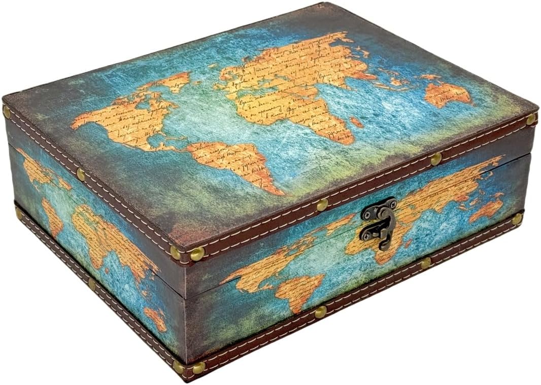 Vintage Green Storage Basket — Map/Green, Medium