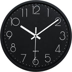 Battery Operated Black Wall Clock — 12" — Black Face