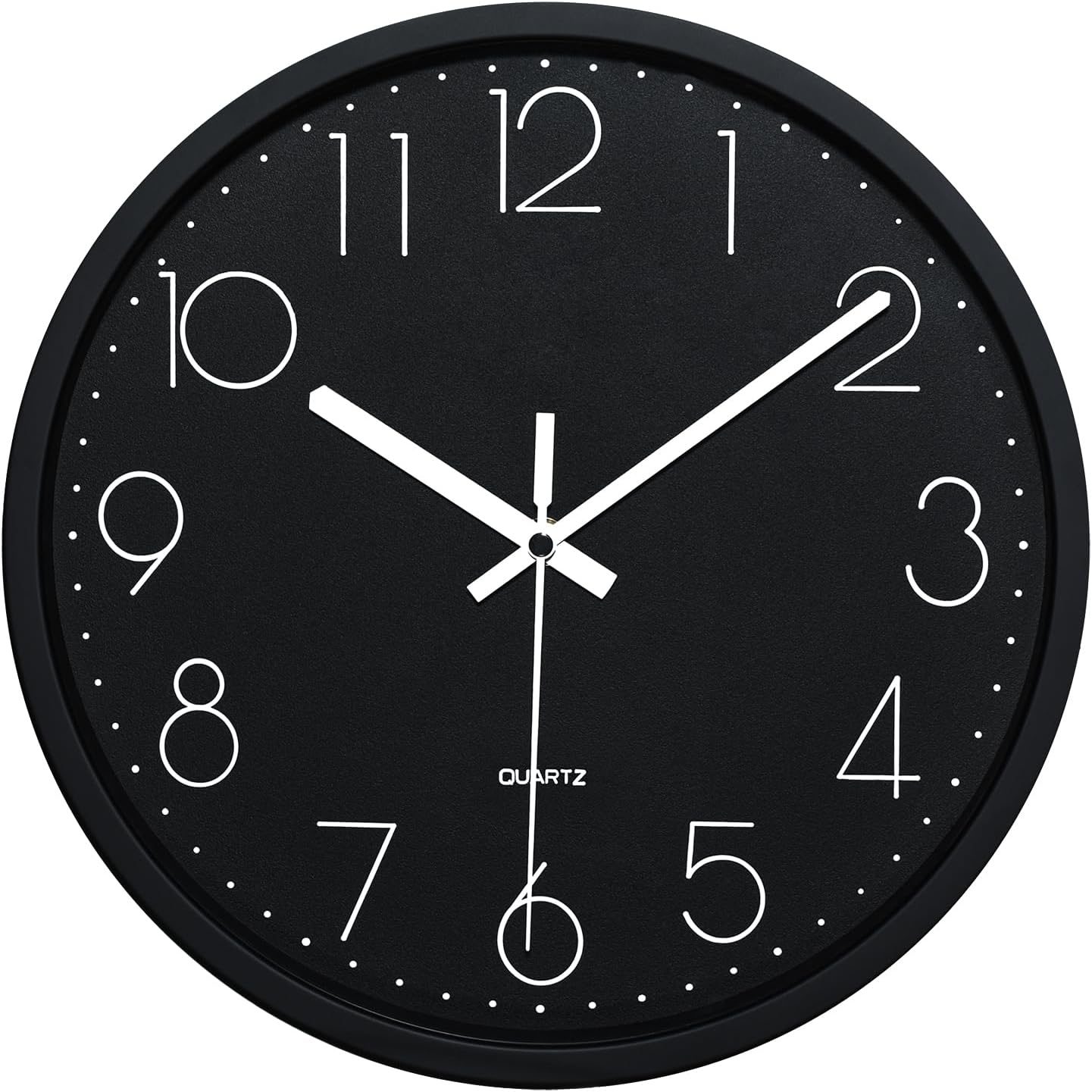 Battery Operated Black Wall Clock — 12" — Black Face