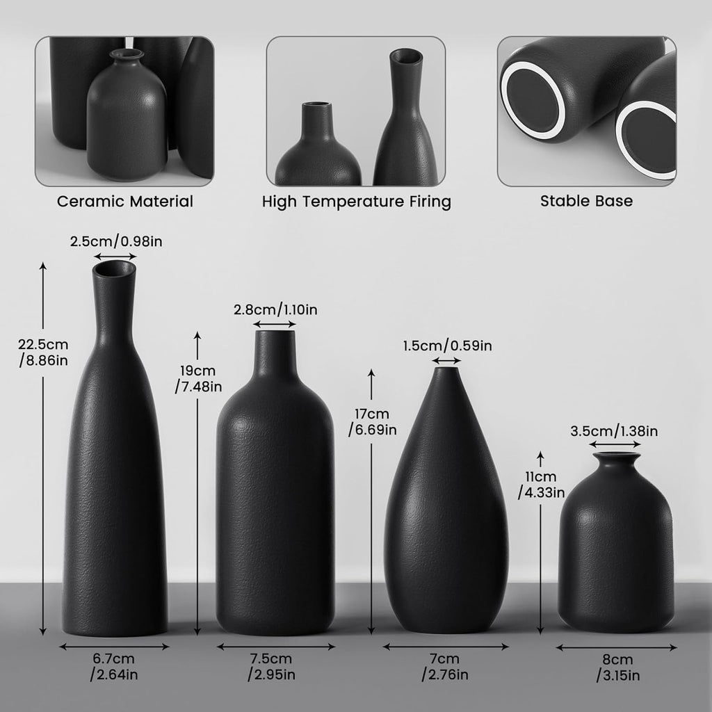 Modern Black Vase Set — Set of 4 - View 2