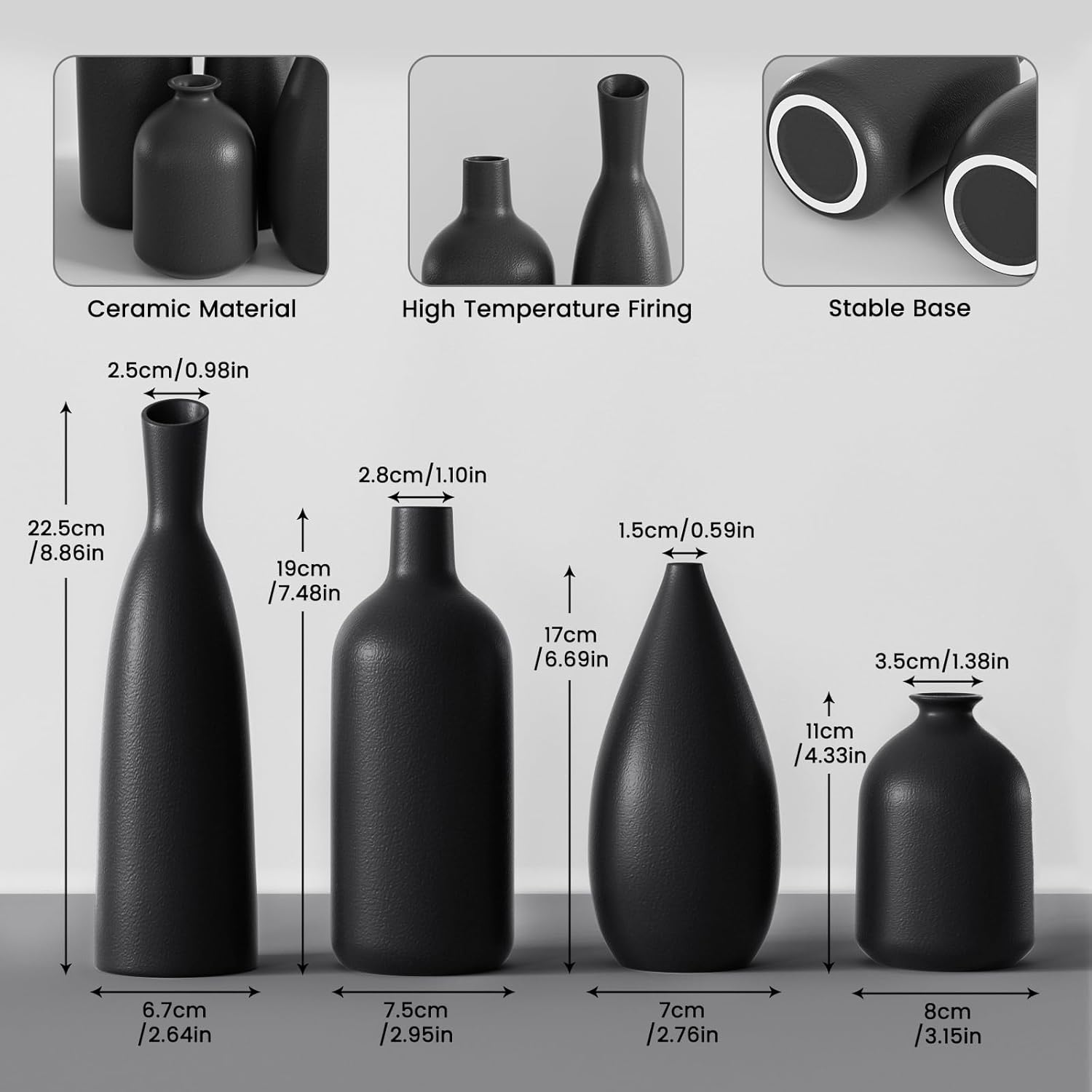 Modern Black Vase Set — Set of 4 - View 2