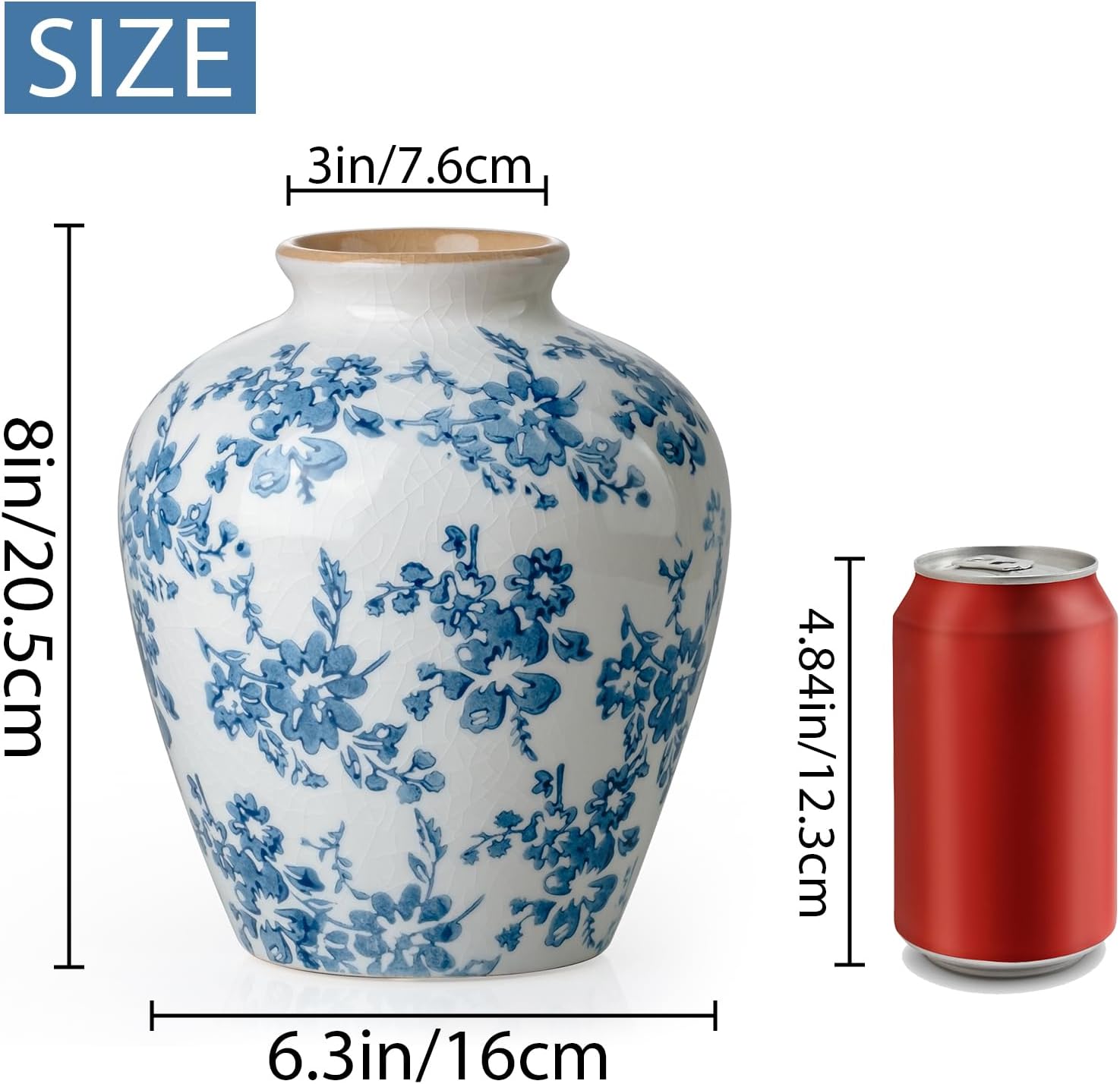Round Farmhouse Blue Flower Vase — 8" - View 2