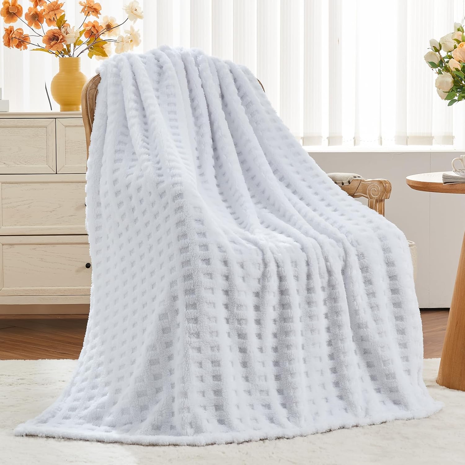 Beige Throw Pillow — 50" — White