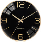 Battery Operated Luxe Black Wall Clock — 12" — Black-gold