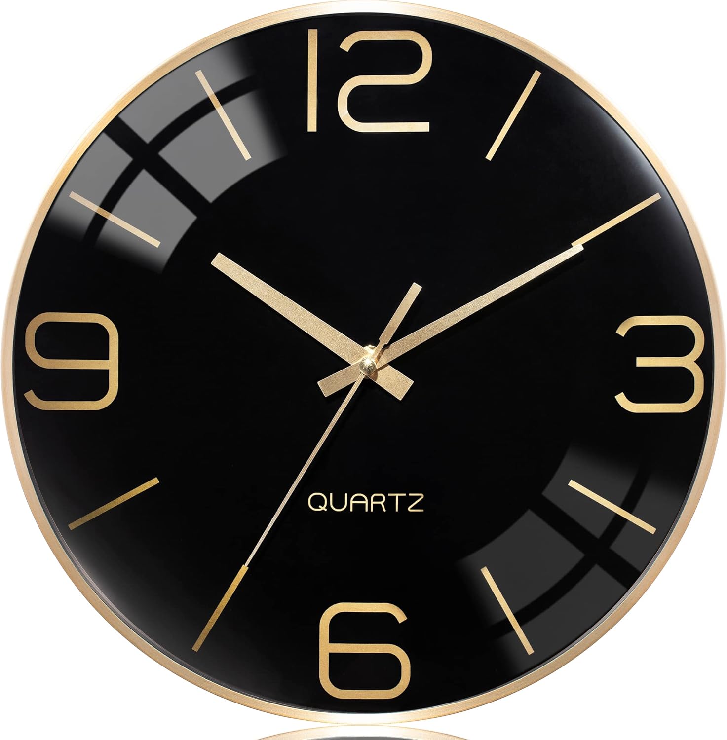 Battery Operated Luxe Black Wall Clock — 12" — Black-gold
