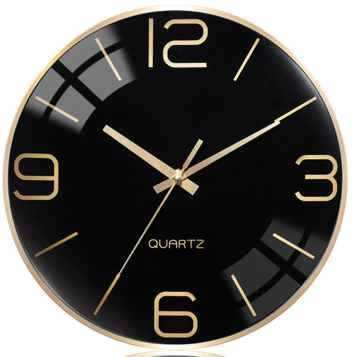 Battery Operated Luxe Black Wall Clock — 12"