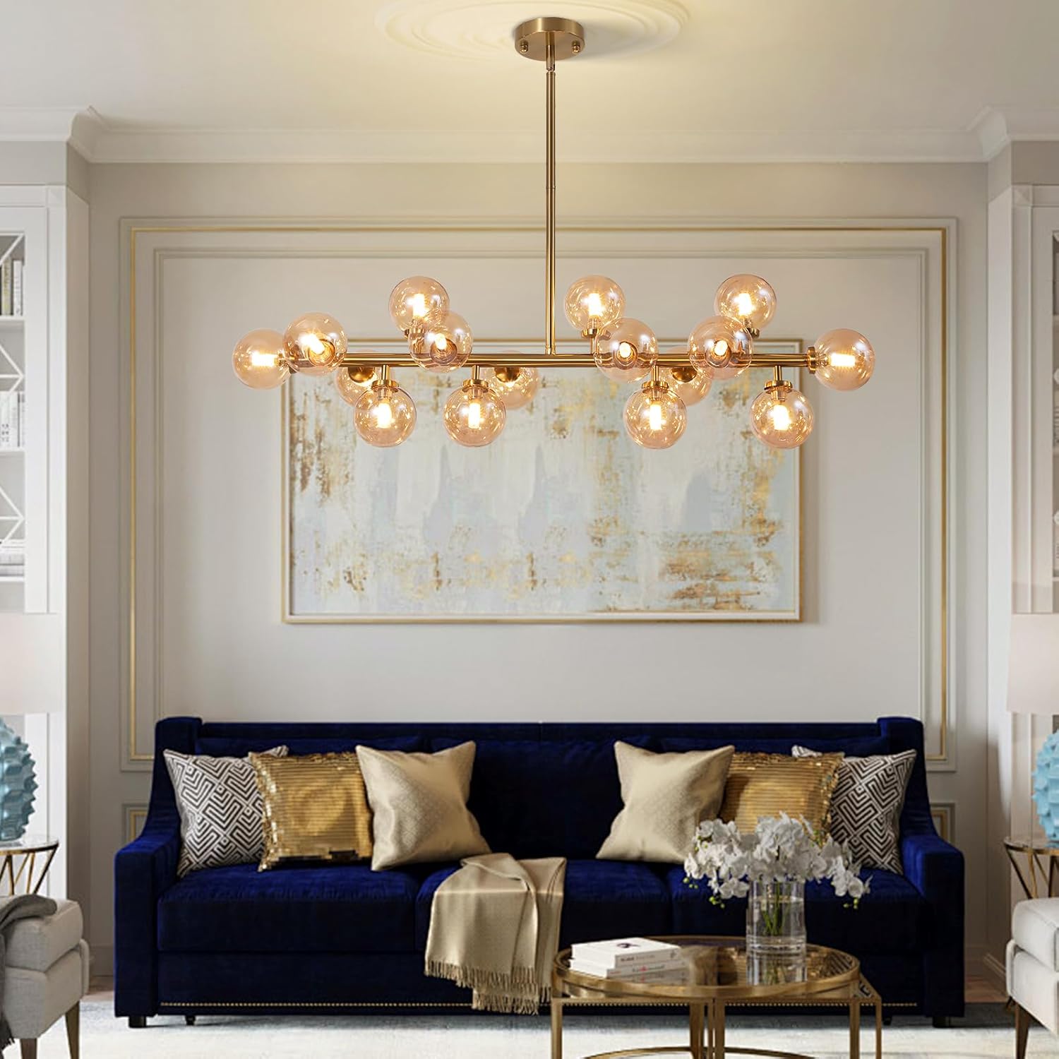 Adjustable Luxe Glass Chandelier — 16-Light — Amber-40in-16light