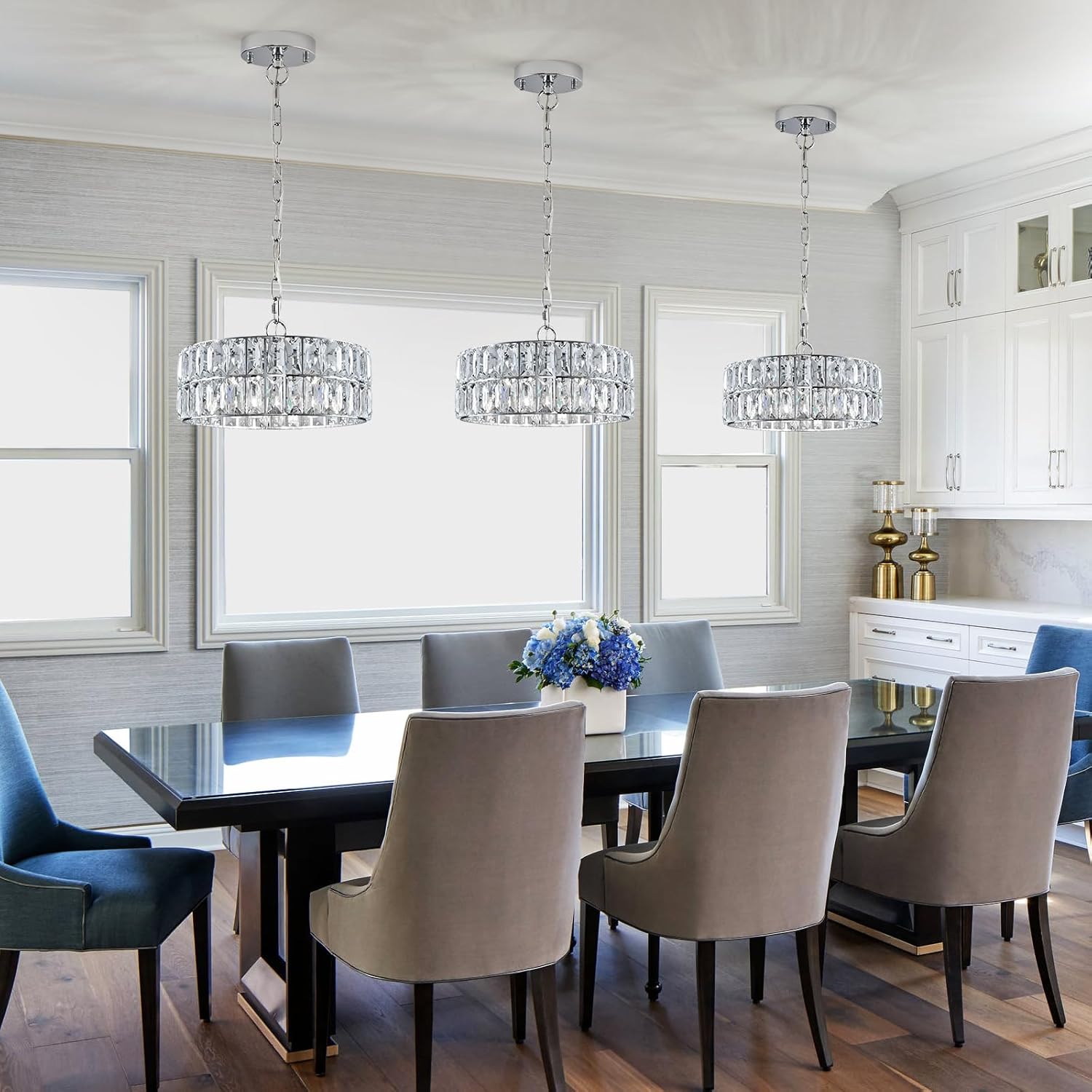 Luxe Black Chandelier — 4-Light — Chrome