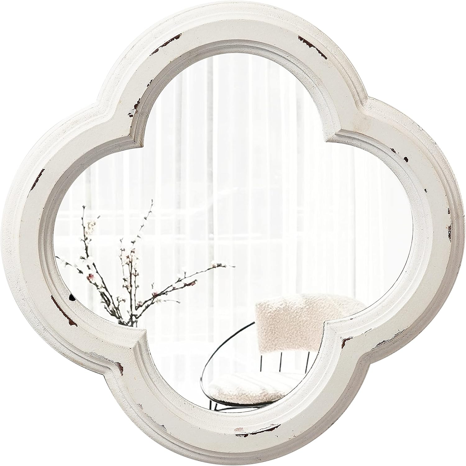 Round Farmhouse Wood Wall Mirror — 1" — Quatrefoil