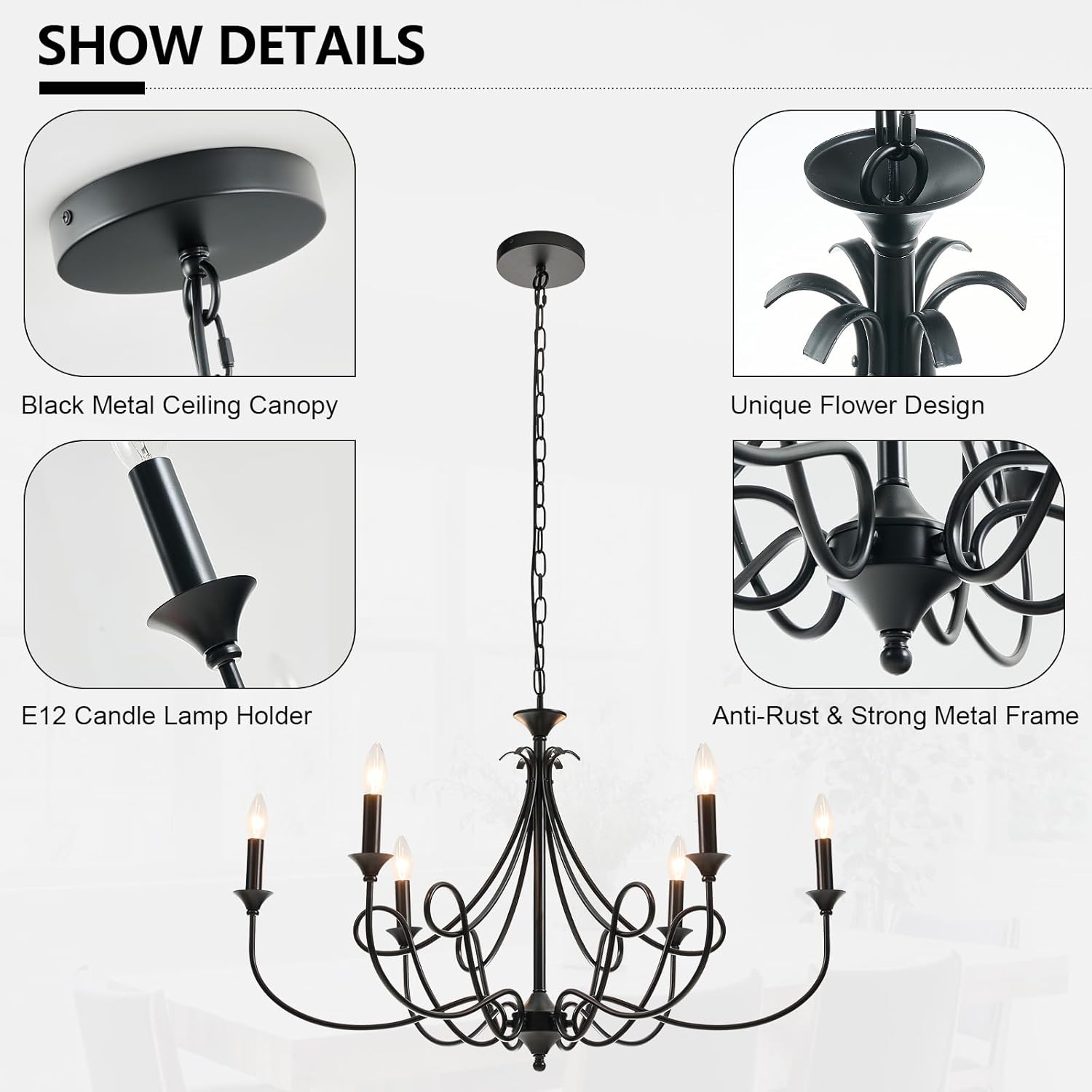 Farmhouse Black Chandelier - View 8