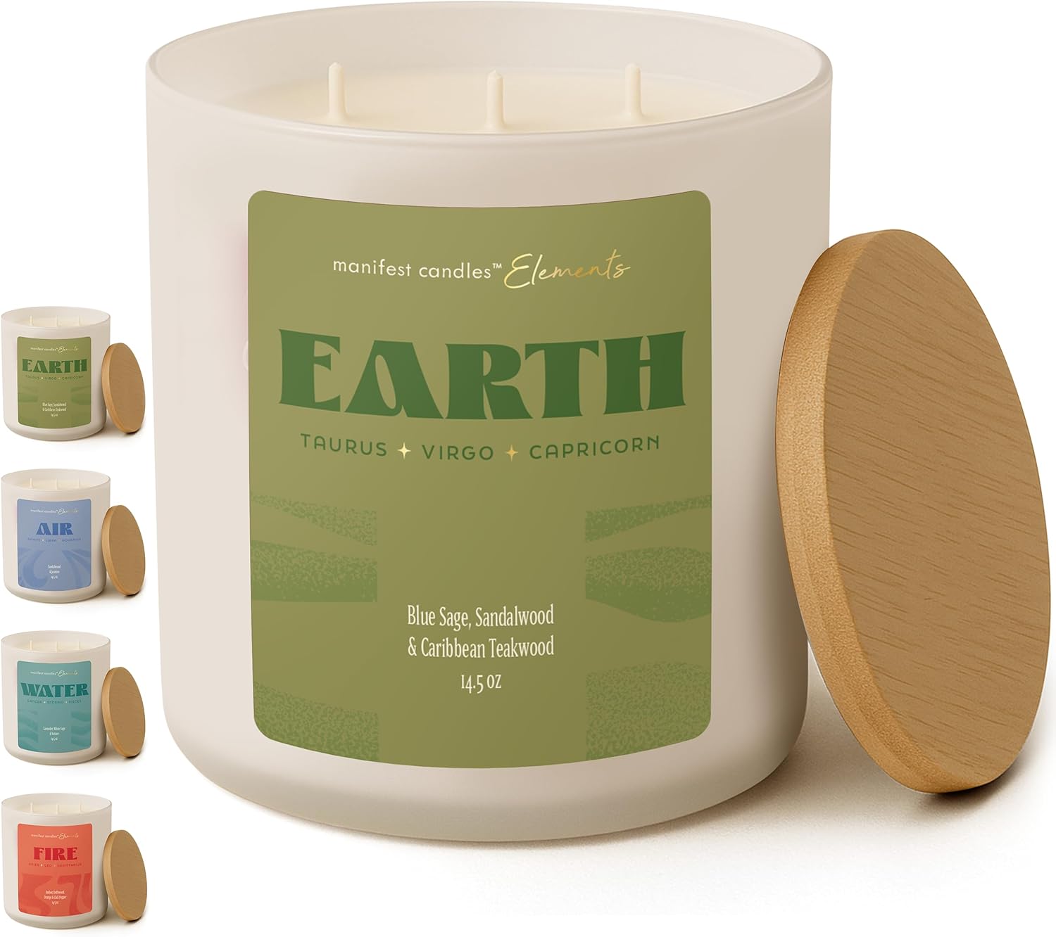 Soy Wax Green Candle Set — Earth 3 Wick