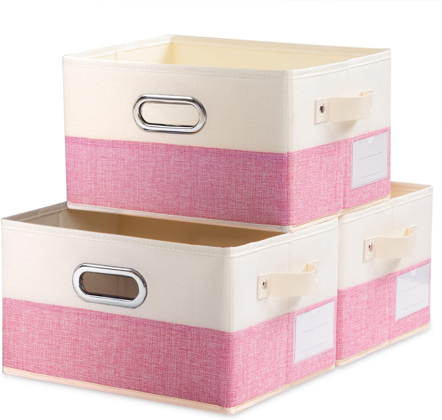 Beige Storage Bin — 7" — Pink&Cream