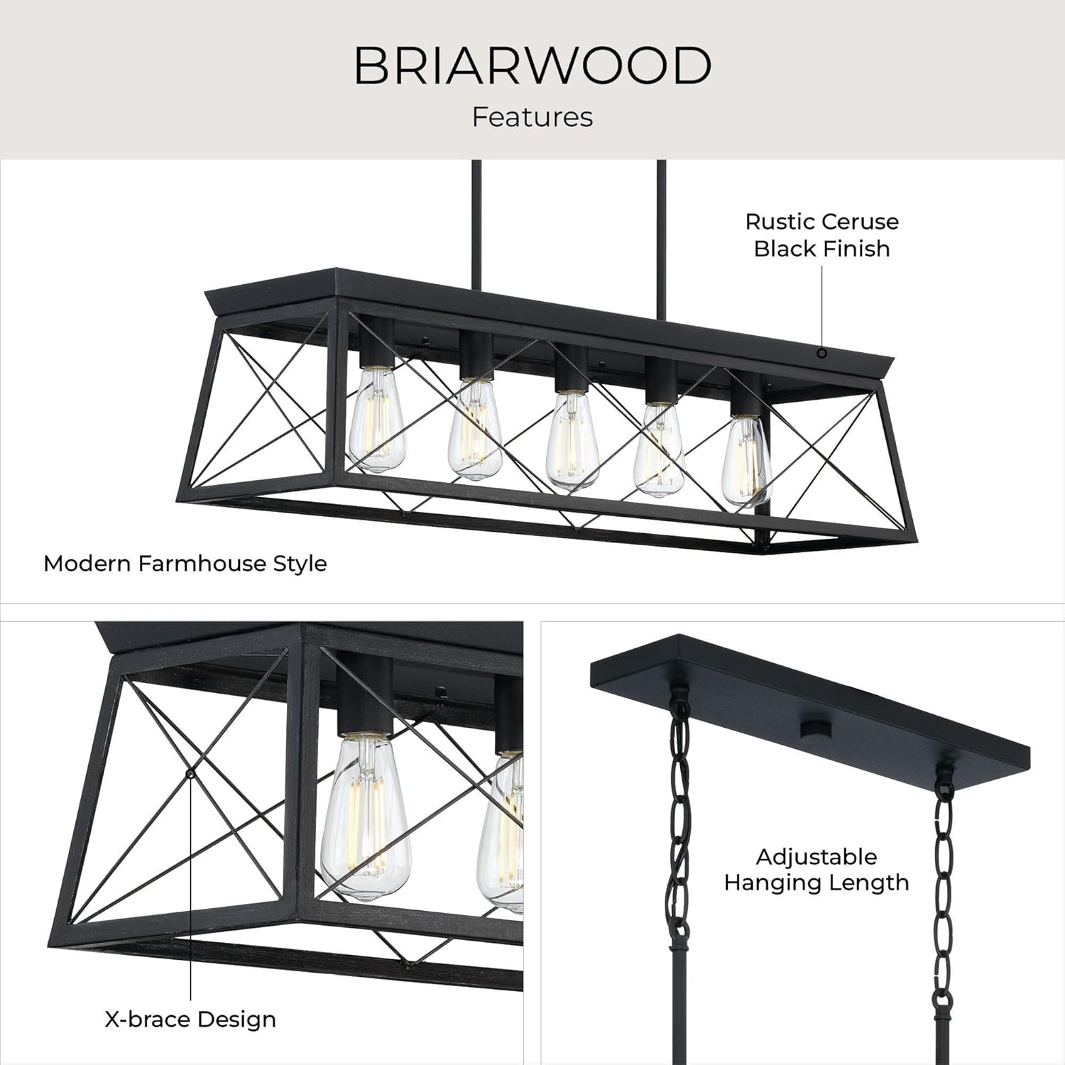 Farmhouse Black Chandelier — 5-Light - View 3