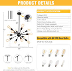 Vintage Farmhouse Black Chandelier — 12-Light - View 3
