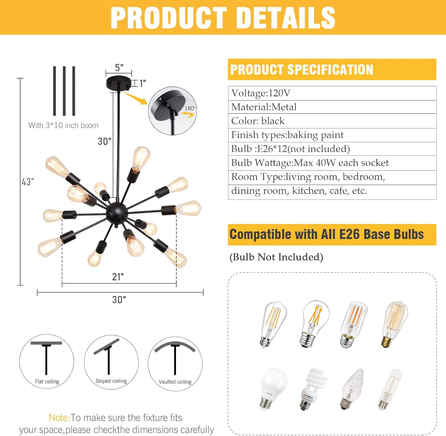 Vintage Farmhouse Black Chandelier — 12-Light - View 3