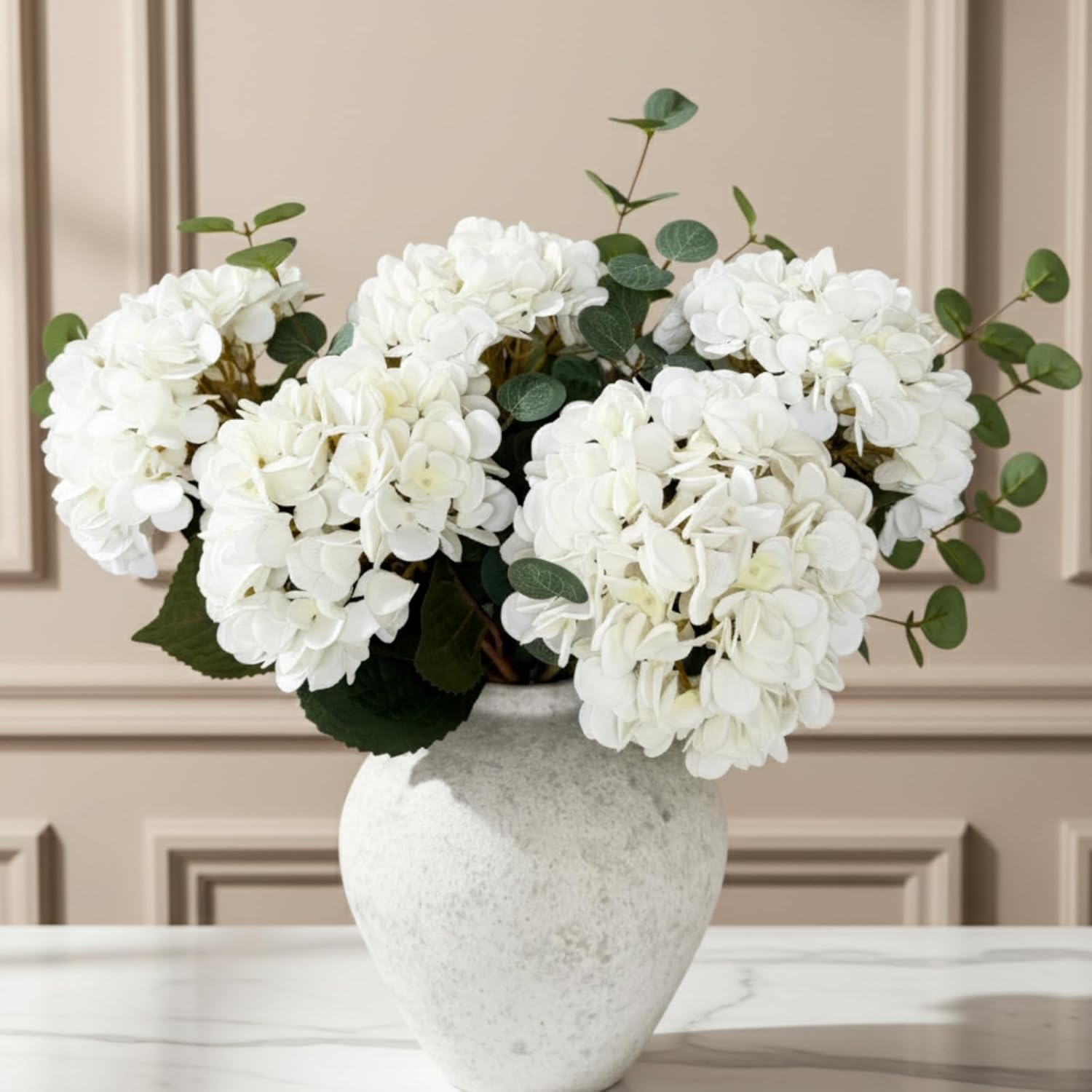Farmhouse Blue Artificial Flowers — 19" — White Hydrangea