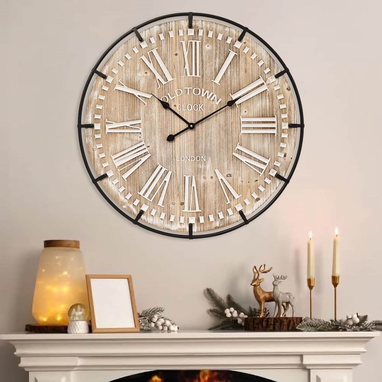 Battery Operated Farmhouse Brown Wall Clock — 30" - View 2