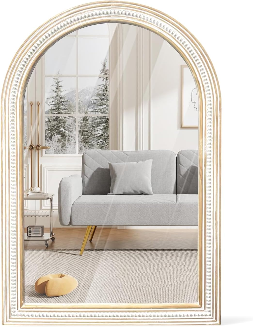 Boho Wood Round Mirror — 24" — 36"L x 24.1"W