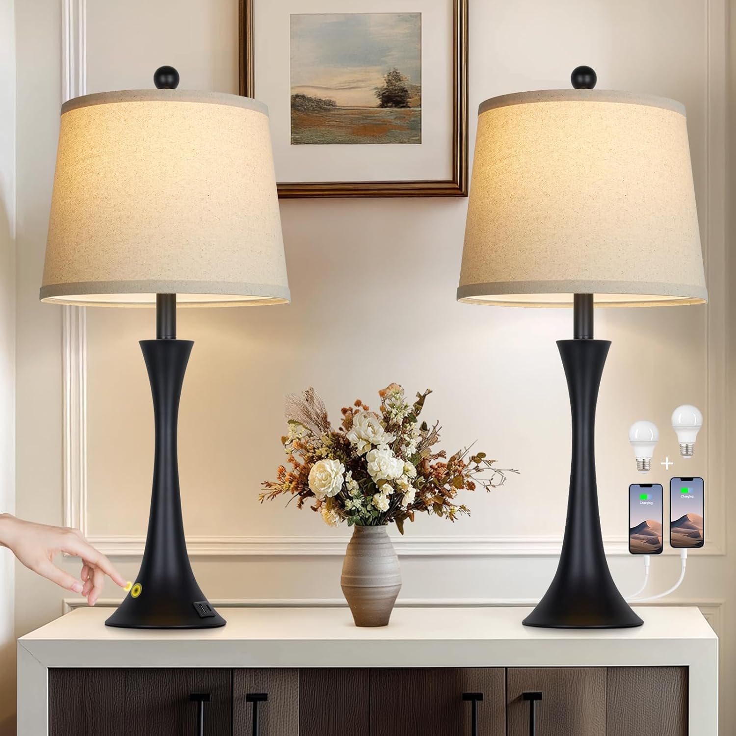 Dimmable Black Bedside Lamp — 27.5" - View 6