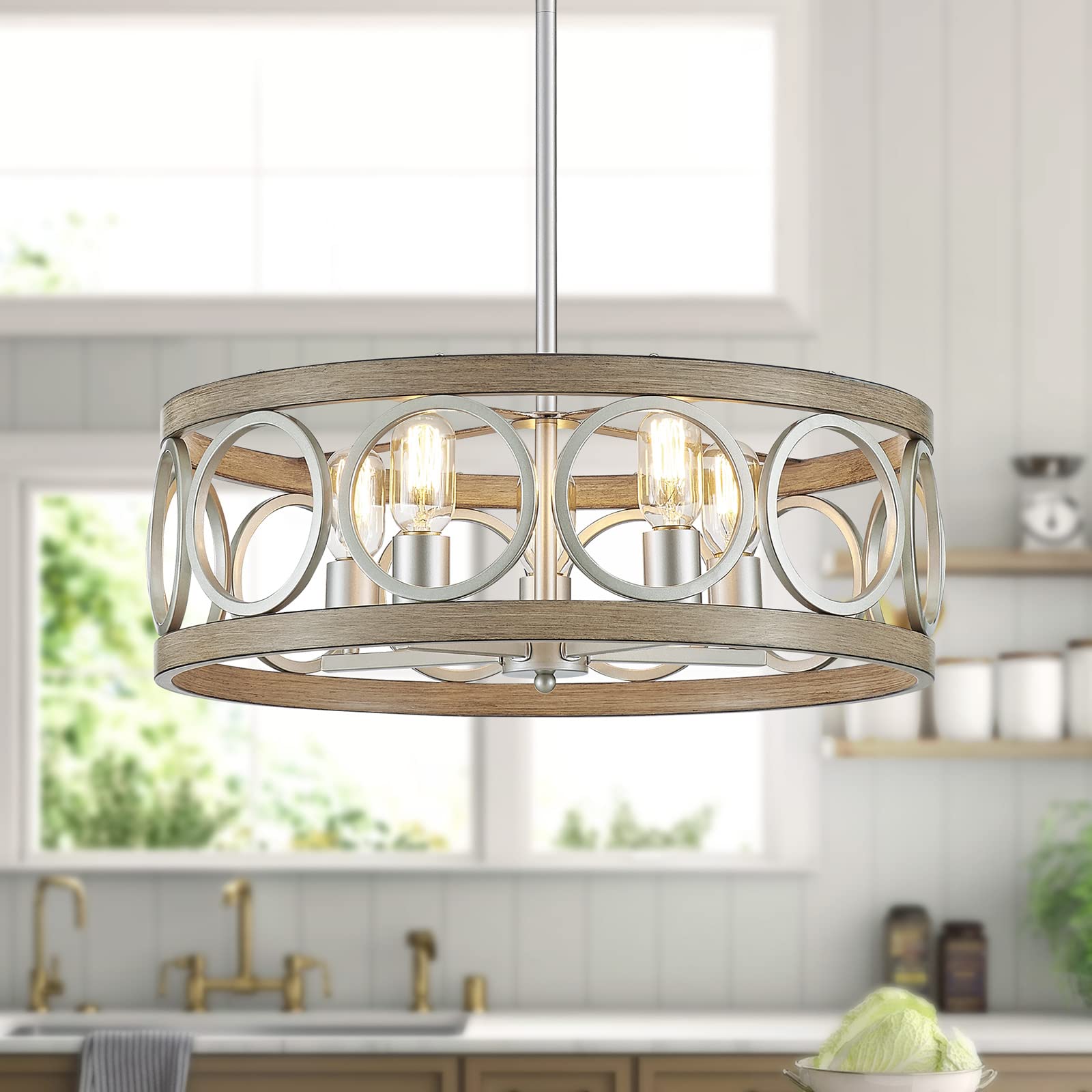 Round Farmhouse Black Chandelier — 5-Light