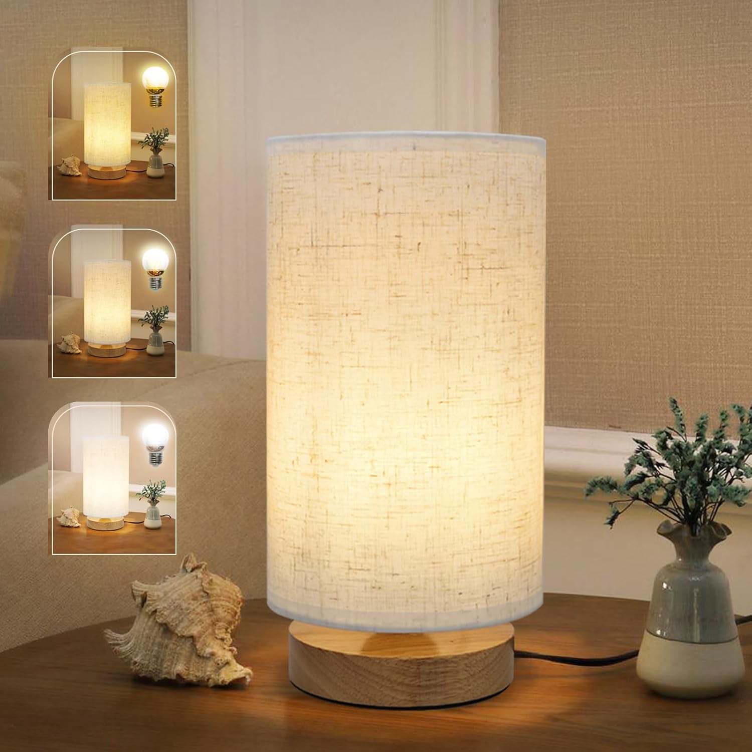 Linen Modern Fabric Desk Lamp — Set of 1 — ColorTemp-Round-set of 1