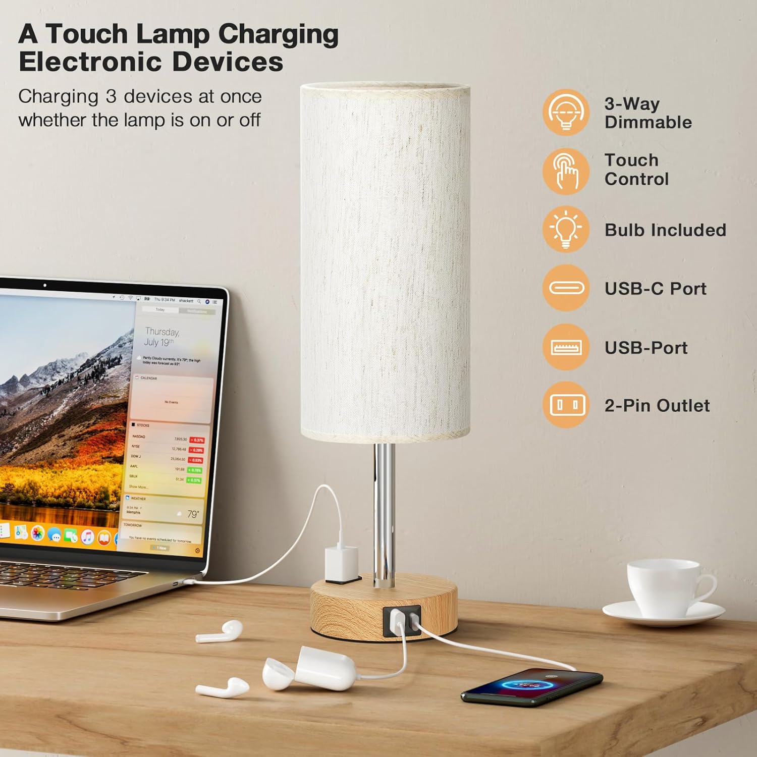 Dimmable Beige Table Lamp — 14" - View 7