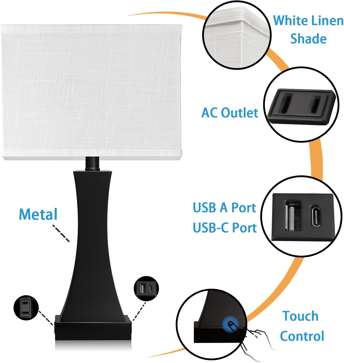 Dimmable Black Bedside Lamp — 21.6" - View 2