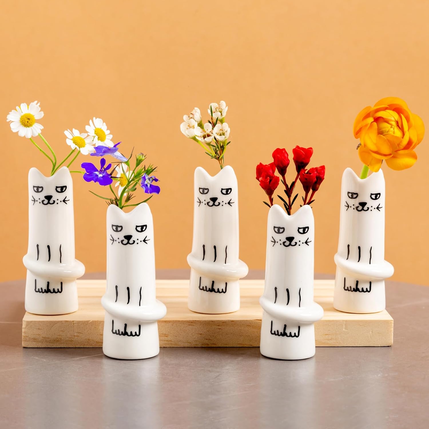 Ceramic Flower Vase — Set of 3 — 5 Pcs Cat Vase
