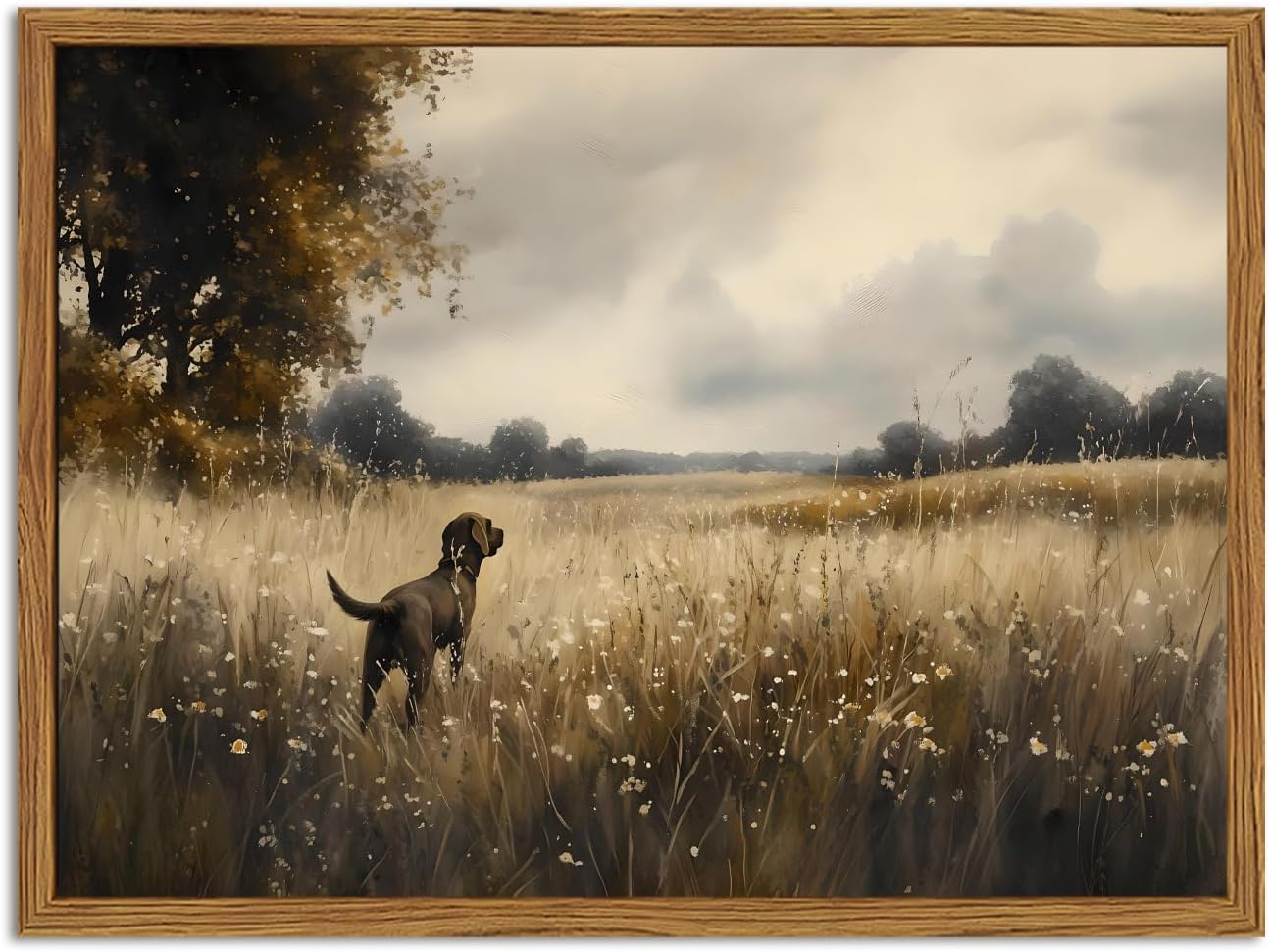 Framed Black Canvas Wall Art — 16" — Hunting Black Dog