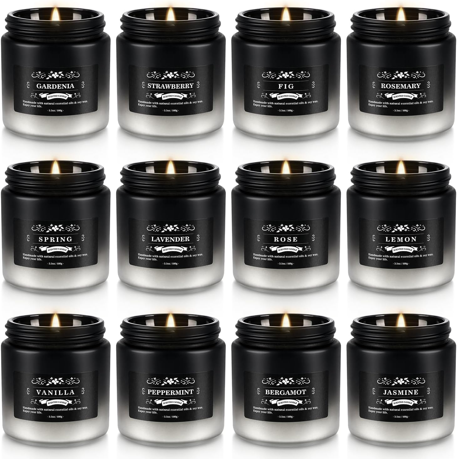Soy Wax Black Scented Candle — 4x13 — 12Ps- Black and white gradient