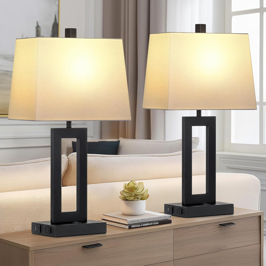 USB Modern Black Bedside Lamp — Set of 2 - View 6