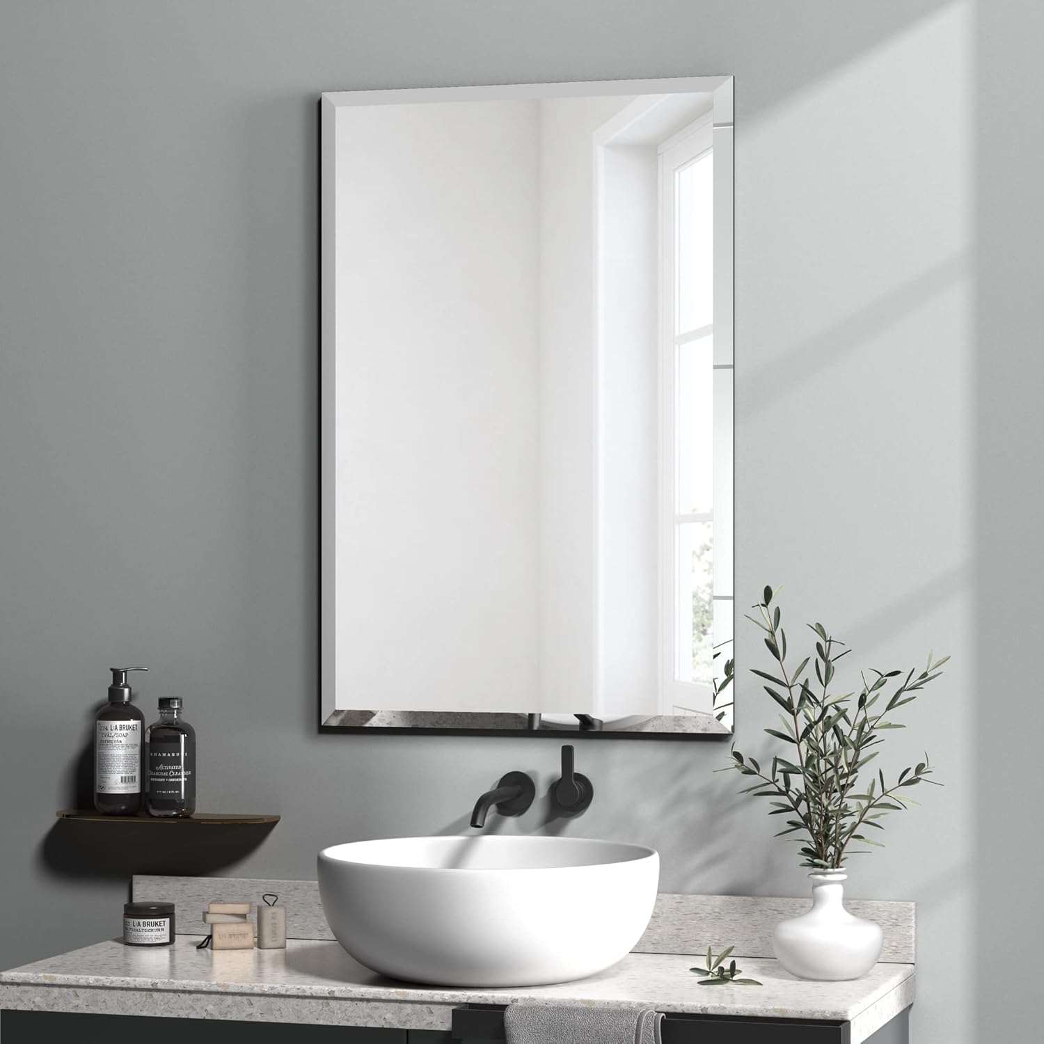 Beveled Beige Wall Mirror — 24" — Rectangular