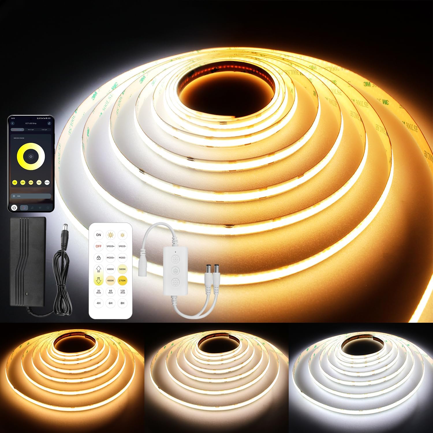 Dimmable Metal LED Strip Lights — 2700K-6500K/49.2ft